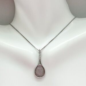Vintage Signed Southwestern Sterling Silver Tennis Racquet Necklace